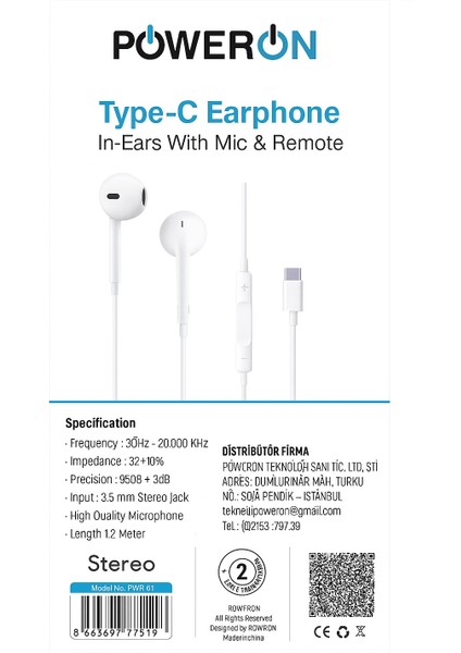 Poweron Type-C Kulaklık Net Ses, Akıllı Kontrol, Her An Seninle fiyatları