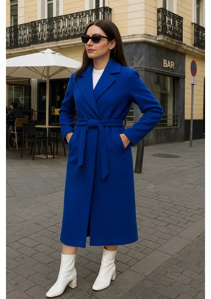 Kadın Comfort Kruvaze Trend Mavi Uzun Kaşe Kaban fiyatları