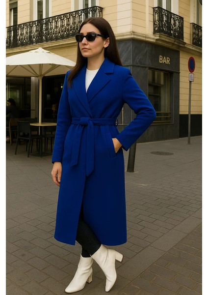 Kadın Comfort Kruvaze Trend Mavi Uzun Kaşe Kaban fırsatları