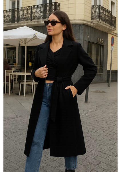 Kadın Comfort Kruvaze Trend Siyah Uzun Kaşe Kaban fiyatları