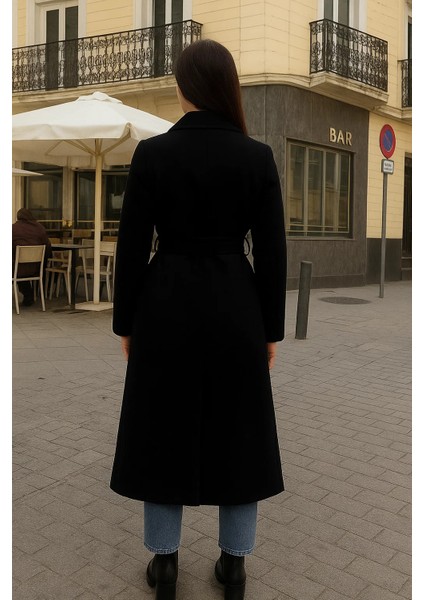 Kadın Comfort Kruvaze Trend Siyah Uzun Kaşe Kaban indirimleri