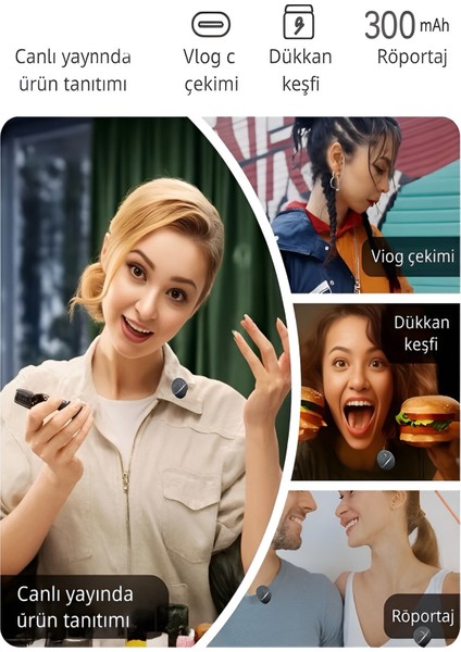 Type-C Girişli 300MAH Dijital Ekranlı 2.4g Kablosuz Çift Yaka Mikrofonu Pro++ modelleri