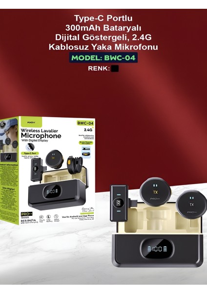 Type-C Girişli 300MAH Dijital Ekranlı 2.4g Kablosuz Çift Yaka Mikrofonu Pro++ indirimleri