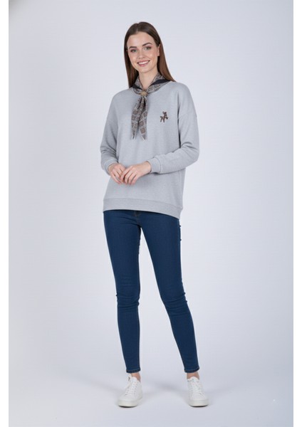 Fular Aksesuarlı Bambi Nakışlı Oversize Sweatshirt modelleri