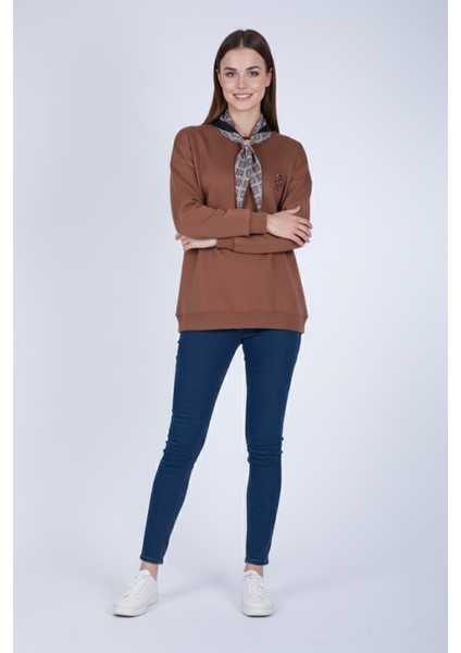 Fular Aksesuarlı Bambi Nakışlı Oversize Sweatshirt modelleri