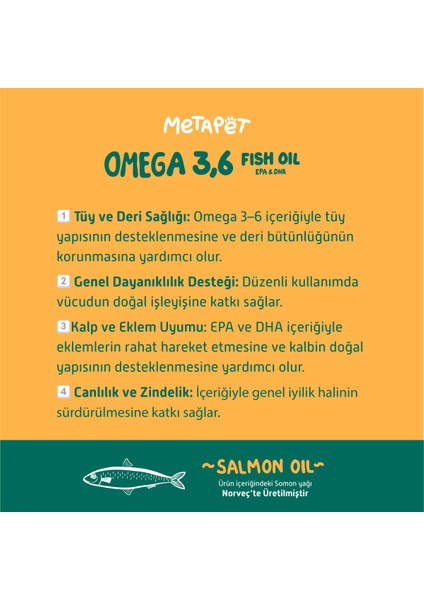 Kediler Için Balık Yağı, Premium Norveç Somonu Yağı, Omega 3 ve 6, Yüksek Epa-Dha