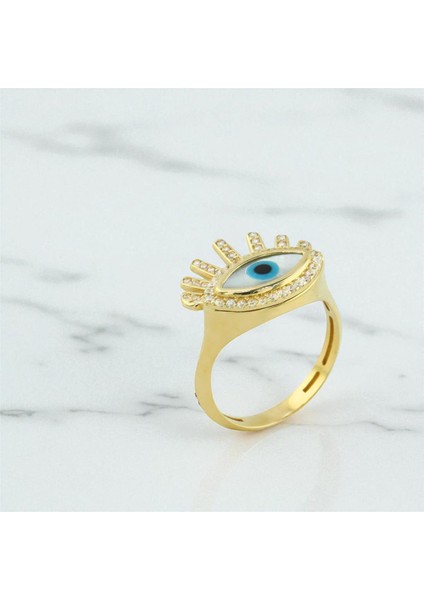 14 Ayar Altın Nazar Boncuklu Yüzük - F004618 fiyatları