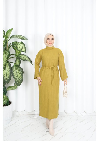 Ispanyol Fitilli Kemerli Triko Elbise fiyatları