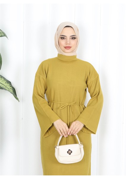 Ispanyol Fitilli Kemerli Triko Elbise fırsatları