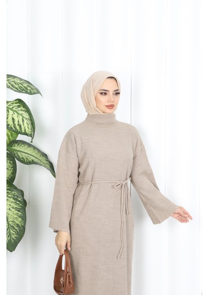 Ispanyol Fitilli Kemerli Triko Elbise