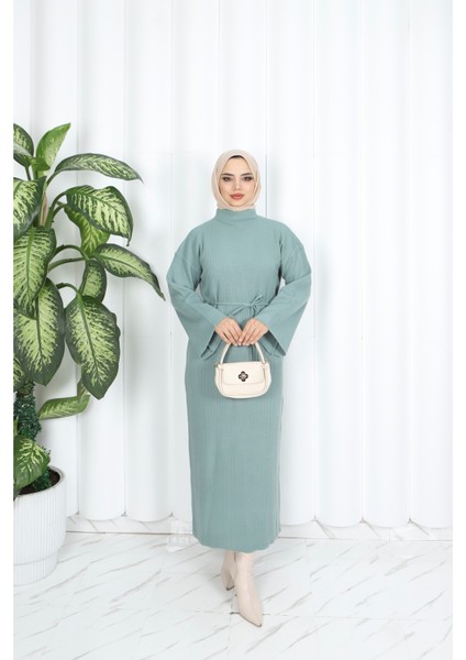 Ispanyol Fitilli Kemerli Triko Elbise fiyatları