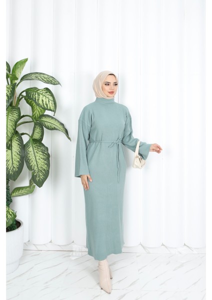 Ispanyol Fitilli Kemerli Triko Elbise modelleri