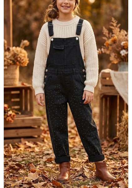 Taş Detaylı Kot Kız Çocuk Salopet - Siyah fiyatları