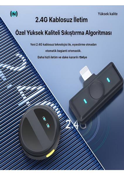 Lightining Girişli 300MAH Dijital Göstergeli 2.4g Kablosuz Çift Yaka Mikrofonu Pro++ fırsatları