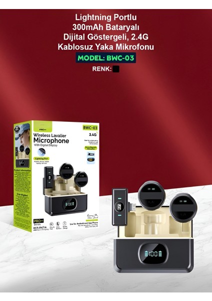 Lightining Girişli 300MAH Dijital Göstergeli 2.4g Kablosuz Çift Yaka Mikrofonu Pro++ indirimleri
