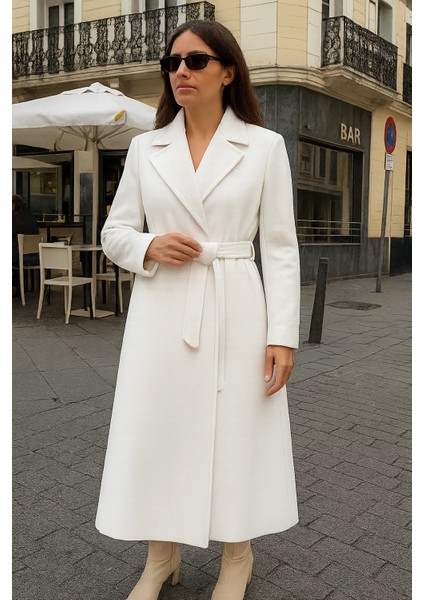 Kadın Comfort Kruvaze Trend Beyaz Uzun Kaşe Kaban fiyatları