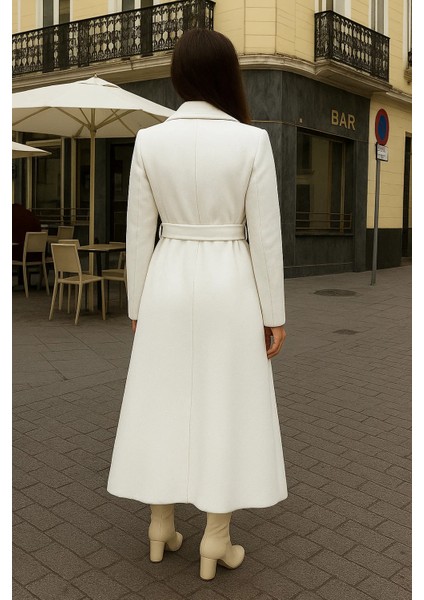 Kadın Comfort Kruvaze Trend Beyaz Uzun Kaşe Kaban indirimleri