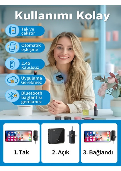 Lightining Type-C 3.5mm Uyumlu Dijital Ekranlı 2.4g Kablosuz Çift Yaka Mikrofonu Pro++ modelleri