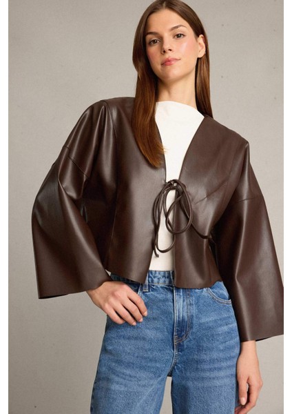 Önden Bağlamalı Suni Deri Ceket G6248AX25WN