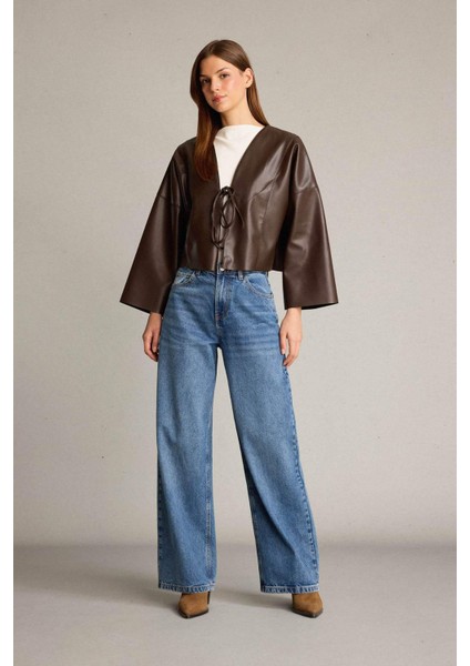 Önden Bağlamalı Suni Deri Ceket G6248AX25WN fiyatları