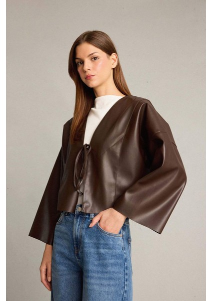 Önden Bağlamalı Suni Deri Ceket G6248AX25WN modelleri