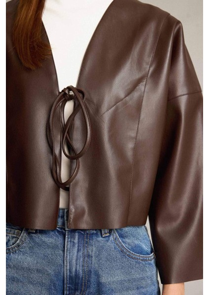 Önden Bağlamalı Suni Deri Ceket G6248AX25WN fırsatları