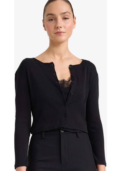 Slim Fit Dar Kesim Bisiklet Yaka Ribana Uzun Kollu Tişört G6337AX25WN