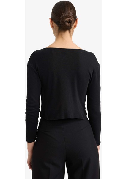 Slim Fit Dar Kesim Bisiklet Yaka Ribana Uzun Kollu Tişört G6337AX25WN indirimleri