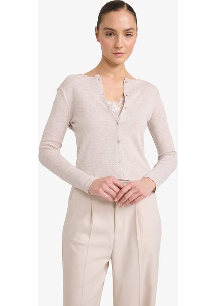 Slim Fit Dar Kesim Bisiklet Yaka Ribana Uzun Kollu Tişört G6337AX25WN modelleri