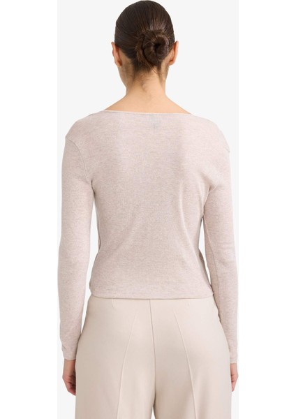 Slim Fit Dar Kesim Bisiklet Yaka Ribana Uzun Kollu Tişört G6337AX25WN indirimleri