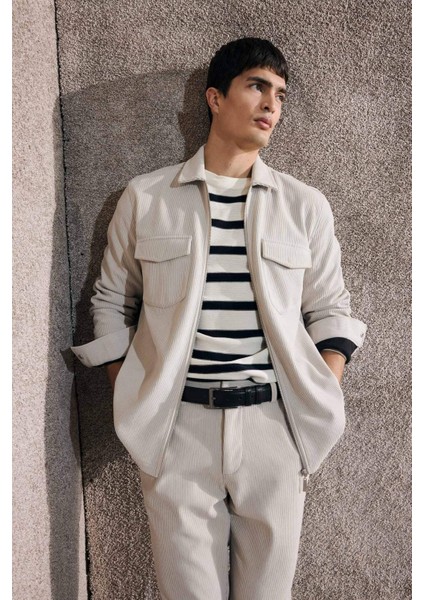 Regular Fit Polo Yaka Fitilli Kadife Gömlek Ceket D3380AX25AU