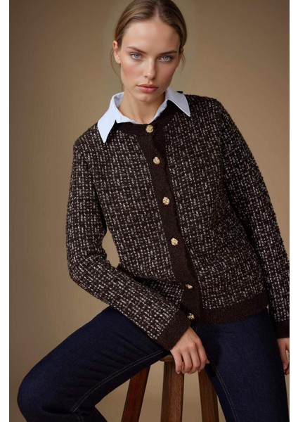 Regular Fit Bisiklet Yaka Düğmeli Triko Hırka D7671AX25WN