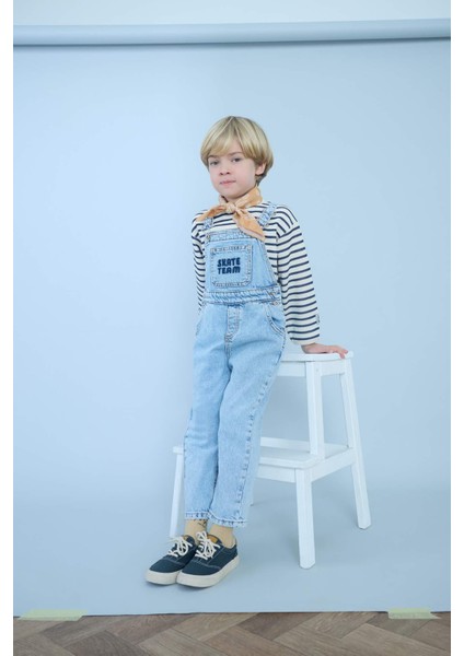Erkek Bebek Etiket Baskılı Jean Tulum F3781A525AU