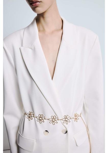 Kadın Gold Çiçek Temalı Metal Zincir Kemer G3684AXNS