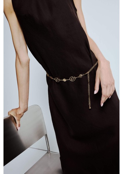 Kadın Gold Sarmal Temalı Metal Zincir Kemer G3687AXNS