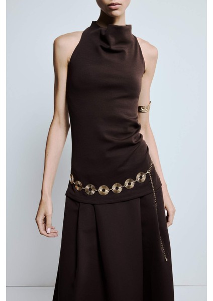 Kadın Gold Yuvarlak Desenli Metal Zincir Kemer G3804AXNS