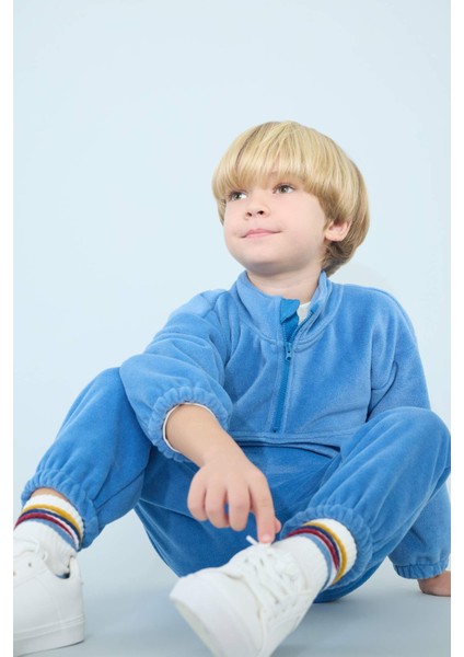 Erkek Bebek 2'li Takım Polar Yarım Fermuarlı Sweatshirt Eşofman Altı G4394A525WN