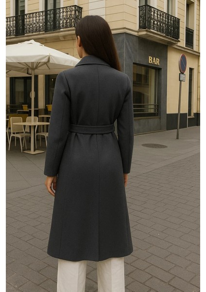 Kadın Comfort Kruvaze Trend Füme Uzun Kaşe Kaban indirimleri