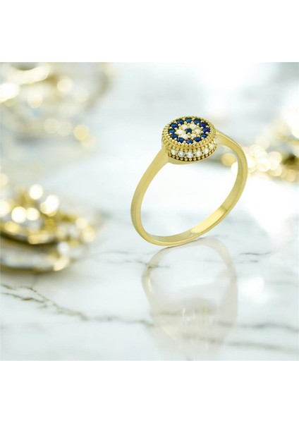 14 Ayar Altın Nazar Boncuklu Yüzük - 0201341 fiyatları