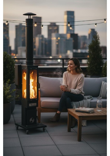 Pelet Soba Iç-Dış Mekan 3 Tarafı Camlı Tekerlekli Pelet Sobası