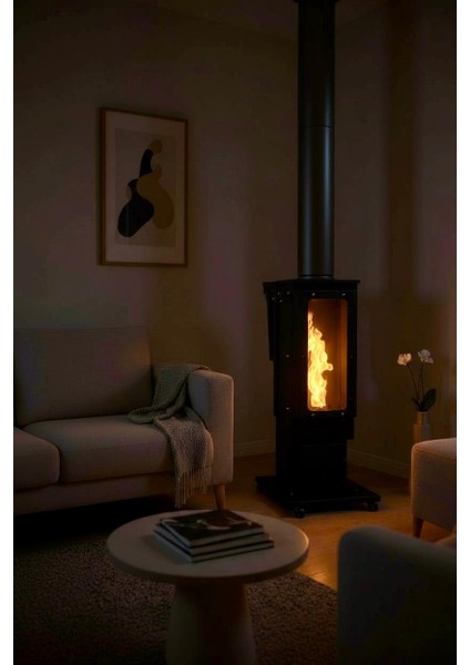 Pelet Soba Iç-Dış Mekan 3 Tarafı Camlı Tekerlekli Pelet Sobası fiyatları