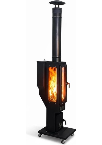 Pelet Soba Iç-Dış Mekan 3 Tarafı Camlı Tekerlekli Pelet Sobası