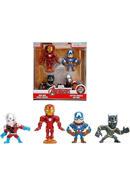 Marvel 4'lü Avengers Figür Seti Ironman-Antman-Black Panther-Captaın Amerıca Metal Figür Seti Marvel
