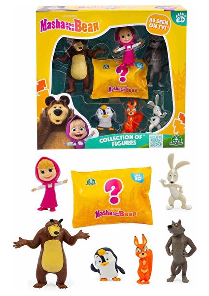 Maşa Koca Ayı Figür Seti Oyuncak Maşa Koca Ayı Figürleri 6 Figür + Süpriz Figür