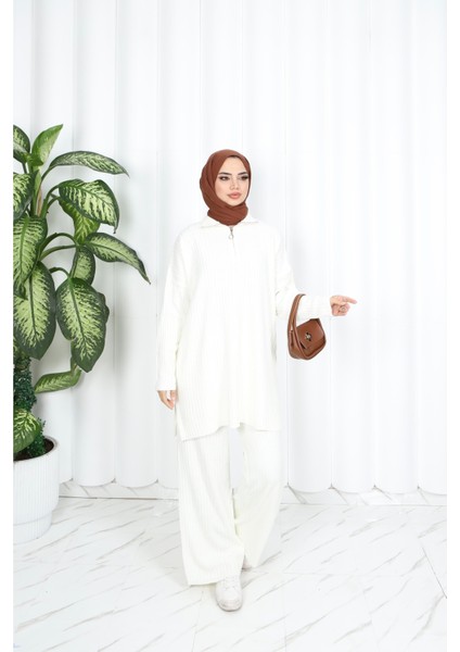 Nisum Yakası Fermuarlı Pantalonlu Triko Takım modelleri