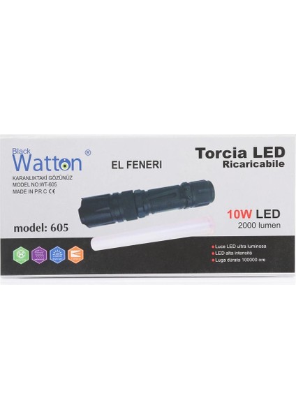 10W 2000 Lümen 4 Renk Güçlü El Feneri WT-605 fırsatları