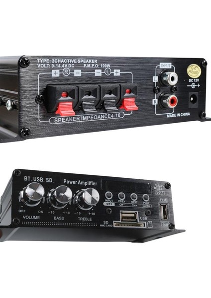 Magıcvoıce YW-406L 12 Volt 100 Watt Motosiklet Bluetooth Amfi Usb/sd 2 Kanal Pazarcı - Anfi (154X80X42MM)