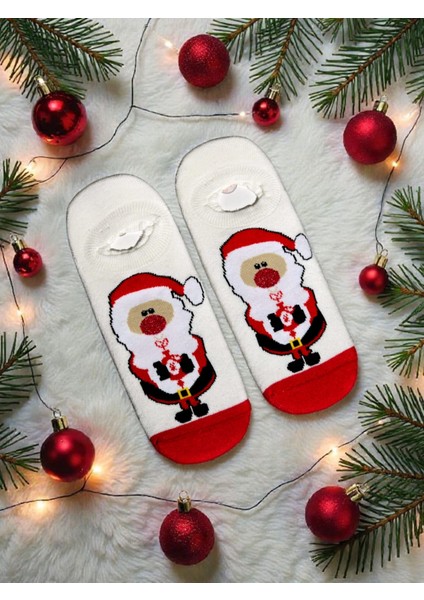 - Yılbaşı - Yeni Yıl Özel Desenli Premium Hediye Paketli - Patik Çorap