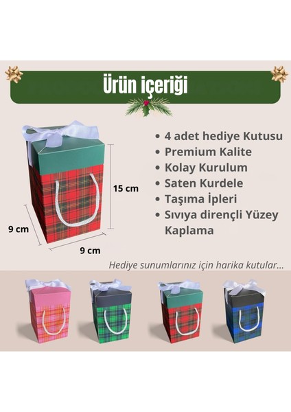 , Ekose desenli Yılbaşı Hediye Kutusu 4lü Set 9X9X15 cm Özel Tasarım Hediye Kutusu fiyatları