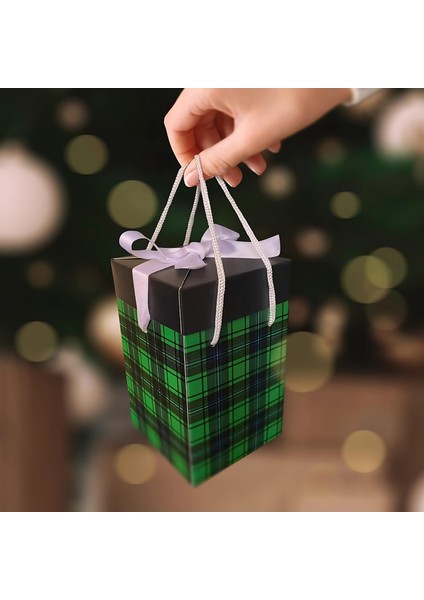 , Ekose desenli Yılbaşı Hediye Kutusu 4lü Set 9X9X15 cm Özel Tasarım Hediye Kutusu modelleri